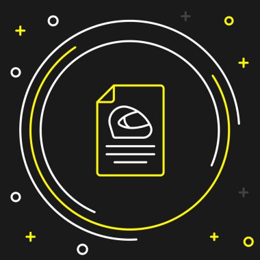 Çizgi Yarış miğferi simgesi siyah arkaplanda izole edildi. Olağanüstü bir spor. Spor malzemeleri. Renkli taslak konsepti. Vektör.