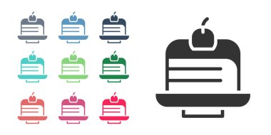 Beyaz arka planda izole edilmiş siyah pasta simgesi. Doğum günün kutlu olsun. Simgeleri renklendirin. Vektör.