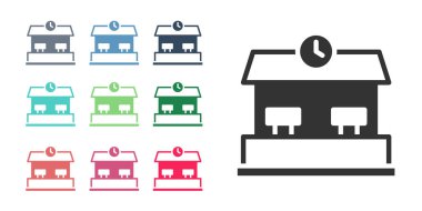 Siyah tren istasyonu simgesi beyaz arka planda izole edildi. Simgeleri renklendirin. Vektör.