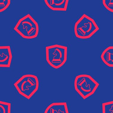 Kırmızı Satranç simgesi mavi arkaplandaki kusursuz deseni izole etti. İş stratejisi. Oyun, yönetim, finans. Vektör.