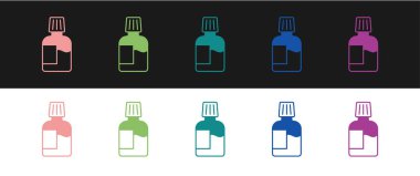 Ağız gargarası plastik şişe simgesini siyah beyaz arkaplanda izole et. Ağzını çalkalamak için sıvı. Ağız bakım ekipmanları. Vektör.