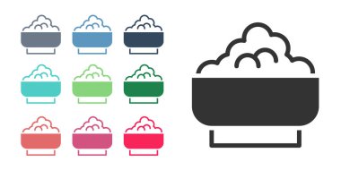 Beyaz arka planda izole edilmiş bir kase ikonunda siyah pirinç. Geleneksel Asya yemekleri. Simgeleri renklendirin. Vektör.