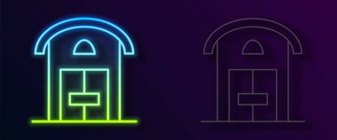 Parlayan neon hattı çiftlik evi simgesi siyah arka planda izole edildi. Vektör.