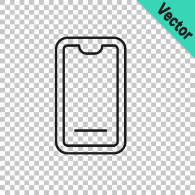 Mobil ikon üzerindeki siyah çizgi yiyecek siparişi şeffaf arka planda izole edildi. Cep telefonuyla sipariş verin. Restoran yemek teslimatı konsepti. Vektör.