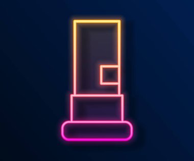 Parlayan neon çizgi kartuş simgesi siyah arkaplanda izole edildi. Av tüfeği av tüfeği fişeği. Tüfek mermisi ikonu. Vektör.