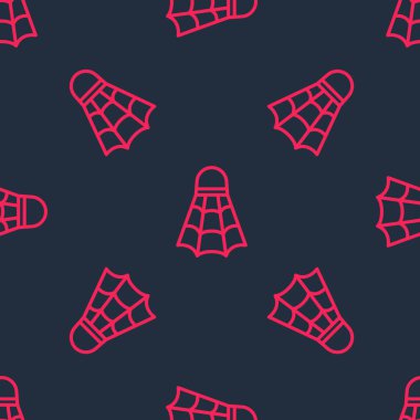 Kırmızı çizgi Badminton mekik ikonu siyah arka planda kusursuz desen izole etti. Spor malzemeleri. Vektör.