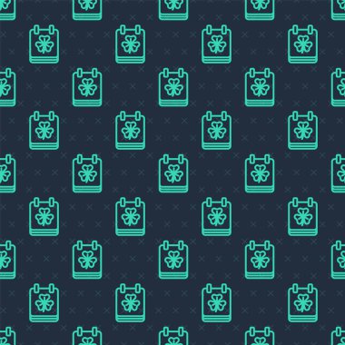 Takvim simgesi ile yeşil çizgi Aziz Patricks Günü mavi arka planda kusursuz desen izole edildi. Tarih 17 Mart. Vektör.