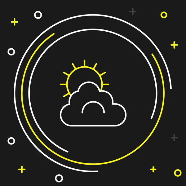 Линия Солнце Иконка Погоды Облака Изолированы Черном Фоне Красочная Концепция — стоковый вектор