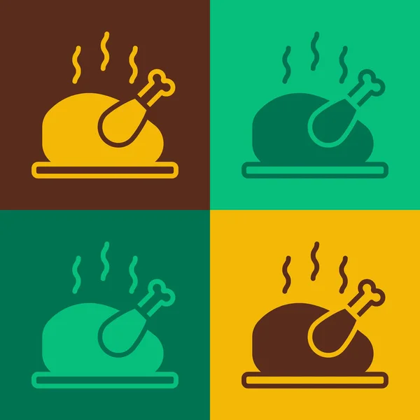 Pop Art Pavo Asado Pollo Icono Aislado Fondo Color Vector — Vector de stock