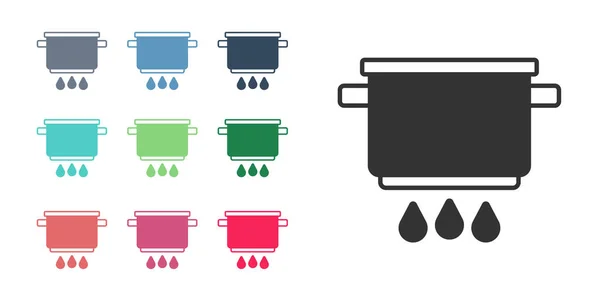 Black Cooking Pot Fire Icon Isolated White Background Boil Stew — Stockvektor
