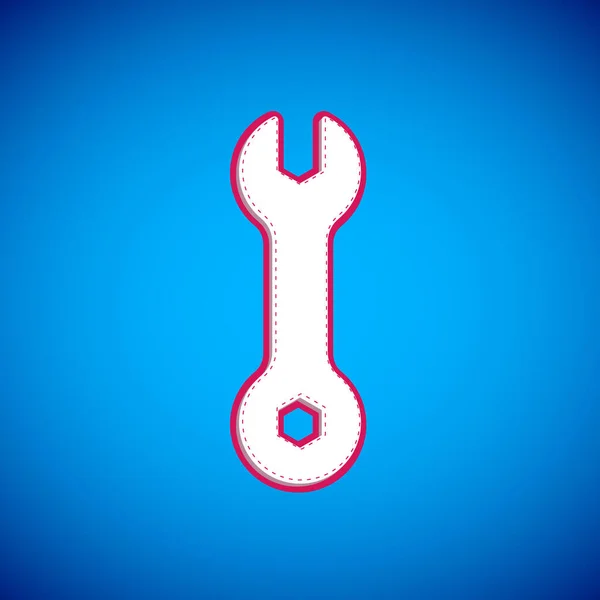 White Wrench Spanner Icon Isolated Blue Background Spanner Repair Tool — Stock Vector