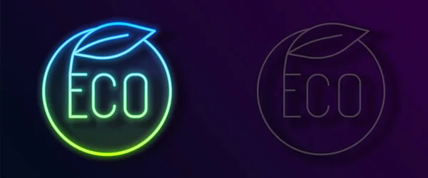 검둥이 Glowing Neon Line Banner 에코그린 아이콘을 로고검은 배경에서 유기적 — 스톡 벡터