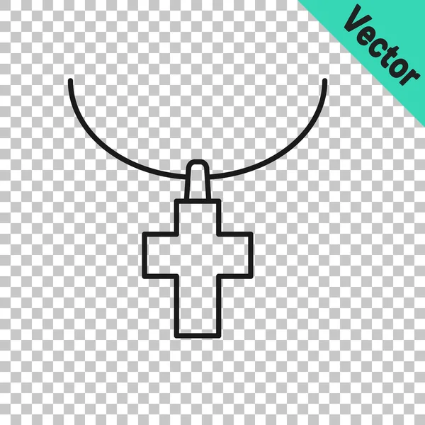 Черная Линия Христианского Креста Цепи Икона Изолированы Прозрачном Фоне Церковный — стоковый вектор