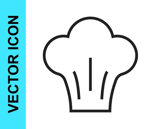 Ícone Chapéu Chef Linha Preta Isolado Fundo Branco Símbolo Cozinha — Vetor de Stock