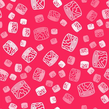 Beyaz çizgi tahta kütük simgesi kırmızı arkaplanda izole edilmiş pürüzsüz desen. Yakacak odun yığını. Vektör.