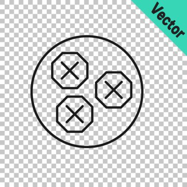 Şeffaf arkaplanda siyah çizgi Wonton simgesi izole edildi. Çin yemeği. Vektör.