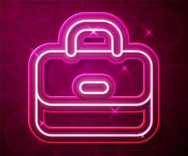 Parlayan neon hattı evrak çantası simgesi kırmızı arkaplanda izole edildi. İş ilanı. İş portföyü. Vektör.