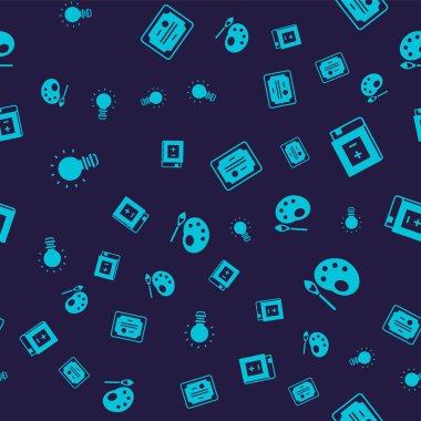 Yaratıcı lamba ışığı fikir kitabını matematik sertifikası şablonu ve boya fırçası paletini pürüzsüz desen üzerine ayarla. Vektör.