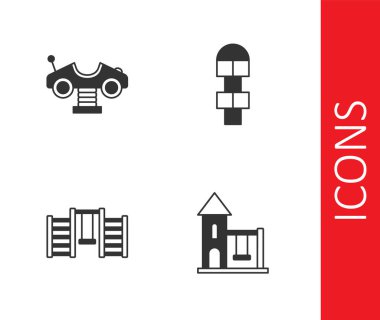 Çocuk arabası, İsveç duvarı ve seksek ikonu için salıncak ayarlayın. Vektör.