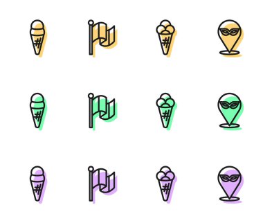 Dondurmayı İtalyan Bayrağı ve Karnaval maskesi ikonuna yerleştir. Vektör.