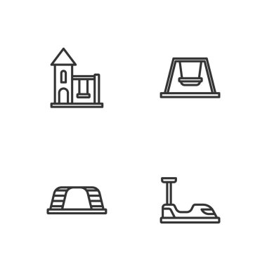 Çizgi çizgisi Bumper araba Maymun barı Çocuklar ve ikonlar için salıncak. Vektör.