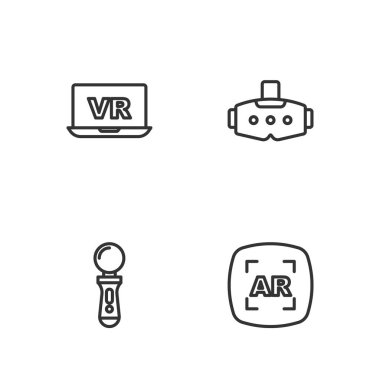 Artırılmış gerçeklik AR VR kontrol oyunu Sanal ve gözlük simgesini ayarla. Vektör.