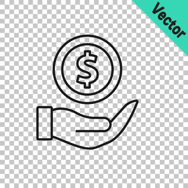 Schwarze Linie Geld Mit Schild Symbol Isoliert Auf Transparentem Hintergrund — Stockvektor