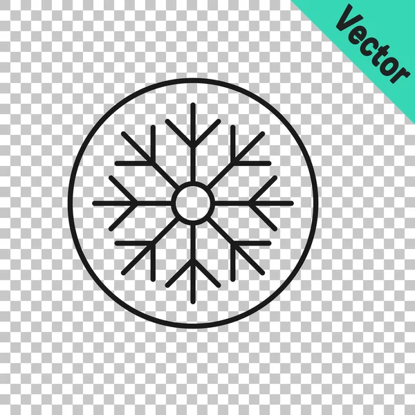 Schwarze Linie Schneeflocke Symbol Isoliert Auf Transparentem Hintergrund Frohe Weihnachten — Stockvektor