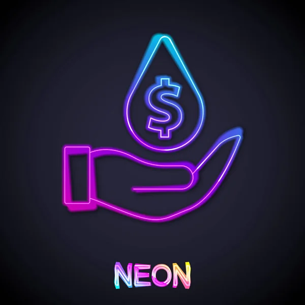 Glowing Neon Line Oil Drop Dollar Symbol Icon Isolated Black — Stockový vektor