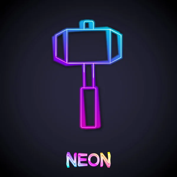 Glowing Neon Line Sledgehammer Icon Isolated Black Background Vector — 图库矢量图片