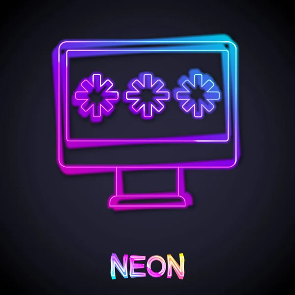 Glowing Neon Line Monitor Password Notification Icon Isolated Black Background — ストックベクタ