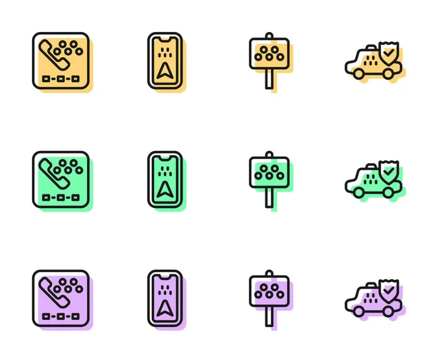 Definir Linha Sinal Estrada Para Posto Táxi Serviço Telefónico Chamada —  Vetores de Stock