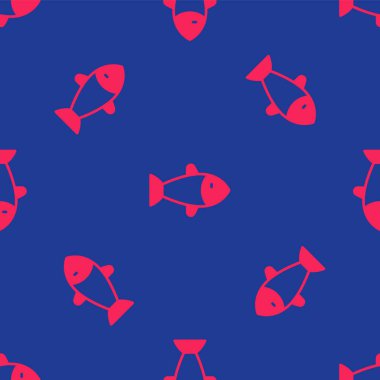 Kırmızı Balık simgesi mavi arkaplandaki kusursuz deseni izole etti. Vektör.