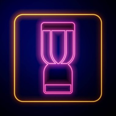 Siyah arkaplanda parlayan neon renkli Afrika djembe davul ikonu izole edildi. Müzik aleti. Vektör.