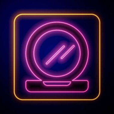 Siyah zemin üzerinde ayna simgesi olan parlak neon makyaj tozu. Vektör.
