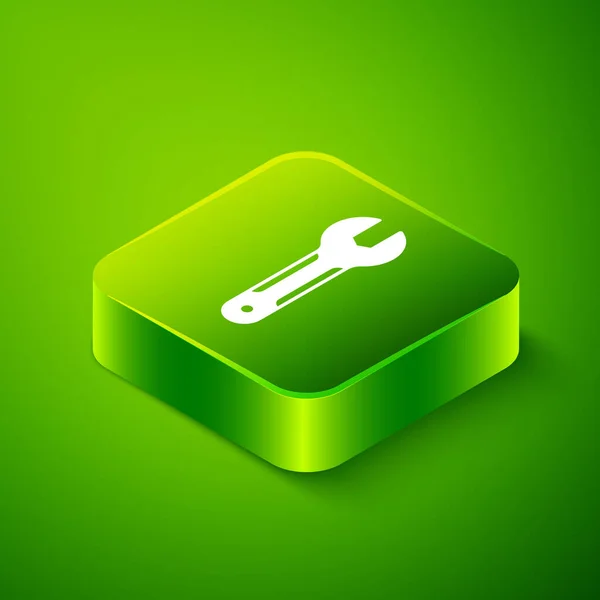 Isometrische Moersleutel Pictogram Geïsoleerd Groene Achtergrond Spanner Reparatie Tool Symbool — Stockvector