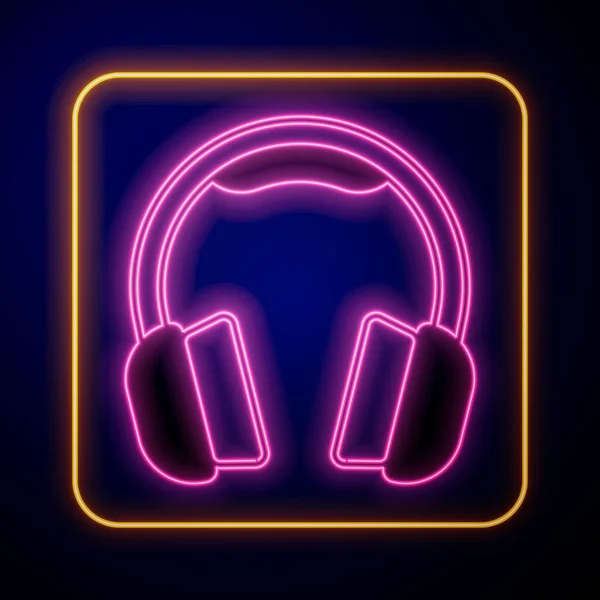 Világító Neon Fejhallgató Ikon Elszigetelt Fekete Háttérrel Fülhallgató Koncepció Zenehallgatáshoz — Stock Vector