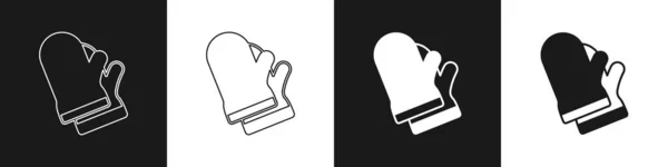Set Protective Gloves Icon Isolated Black White Background Protective Clothing — Image vectorielle