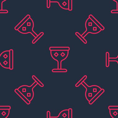 Kırmızı çizgi Ortaçağ kadeh ikonu siyah arkaplanda kusursuz desen izole etti. Kutsal Kase. Vektör.