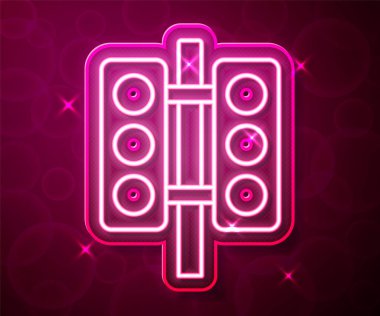 Parlayan neon hattı yarış trafik lambası simgesi kırmızı arkaplanda izole edildi. Vektör.