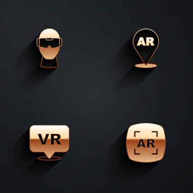 Sanal gerçeklik gözlüklerini güçlendirilmiş AR ve simgeyi uzun gölgeli ayarla. Vektör.