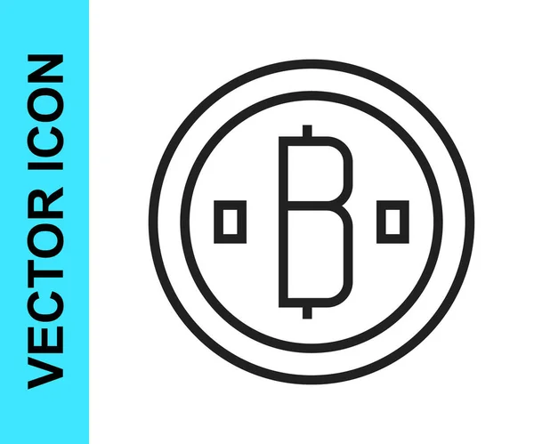 Zwarte Lijn Cryptogeld Munt Bitcoin Pictogram Geïsoleerd Witte Achtergrond Fysiek — Stockvector