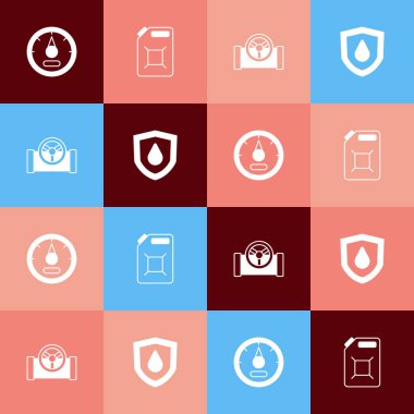 Benzin deposunu kapakçık ve kalkan ikonu ile benzinli yağ borusuna ayarlayın. Vektör.