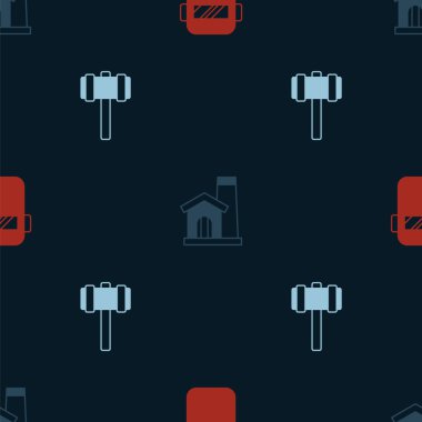 Kaynak maskeli Smithy atölyesinin içini ve Balyoz 'u kusursuz desene ayarlayın. Vektör.