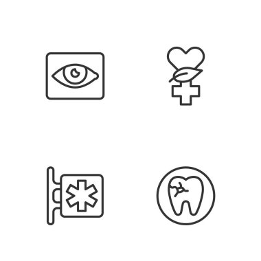 Dişleri Acil Durum Hattı: Yaşam Yıldızı Kırmızı Göz Efekti ve Etnoscience simgesi. Vektör.