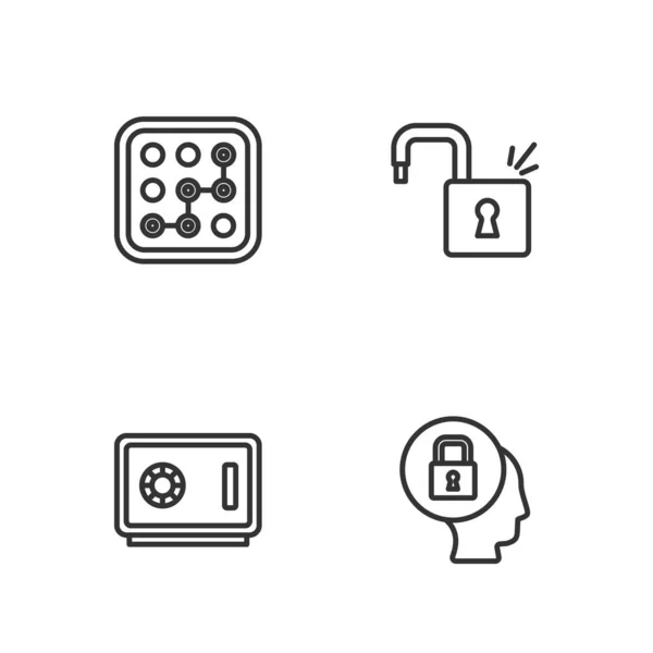 Setzen Sie Zeile Lock Safe Graphic Passwortschutz Und Vorhängeschloss Symbol — Stockvektor