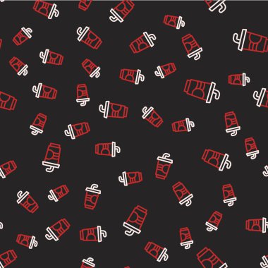 Saman ve su ikonu içen çizgi kâğıt camlar siyah arka planda izole edilmiş. Soda bardağı. Taze soğuk içecek sembolü. Vektör.