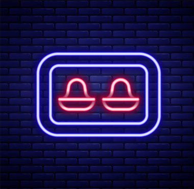 Duvarda izole edilmiş depolama kutusu simgesi olan parlak neon hattı kulak tıkaçları. Kulak tıkacı işareti. Gürültü sembolü. Uyku kalitesi konsepti. Renkli taslak konsepti. Vektör.