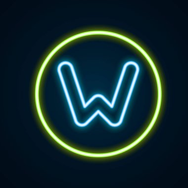 Parlayan neon hattı Pusula kuzey simgesi siyah arkaplanda izole edildi. Rüzgâr yön bulma sembolü. Rüzgar gül işareti. Renkli taslak konsepti. Vektör.