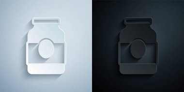 Kağıt kesiği kavanoz simgesi gri ve siyah arkaplanda izole edilmiş. Kağıt sanatı tarzı. Vektör.